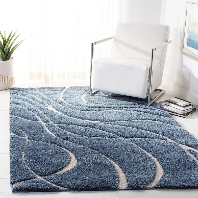 Handcrafted Super Soft Microfiber Blue Hi-Lo Shaggy